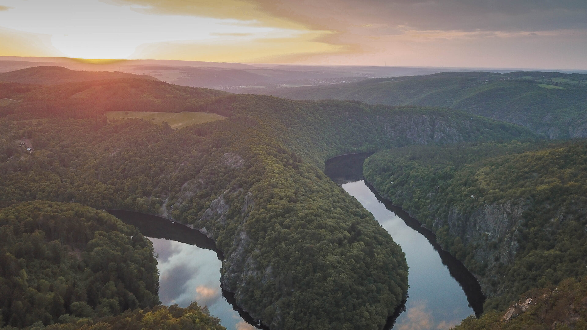 Couple at Viewpoint Máj at sunset