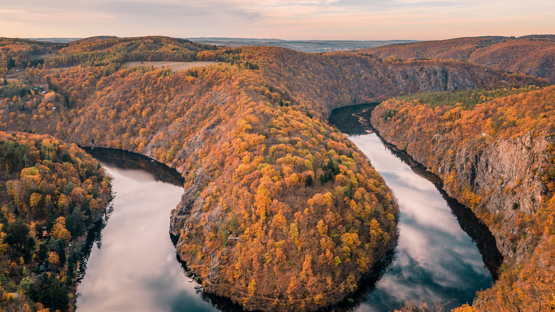 Aerial view of Viewpoint Máj and the Vltava river bend